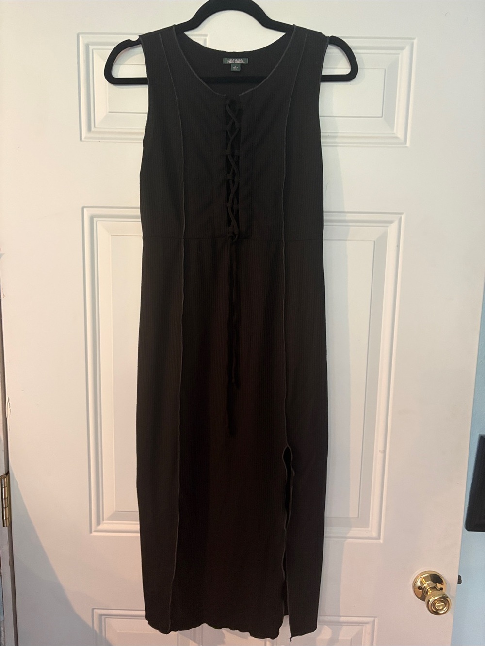 Black Sleeveless Lace-Up Midi Dress by Wild Fable